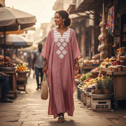 Robe longue Boubou femme lin rose poudré