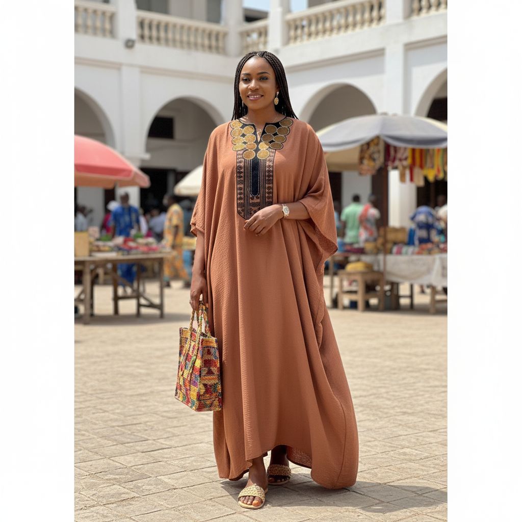 Boubou en Lin Artisanal Marron - Élégance Bohème Chic