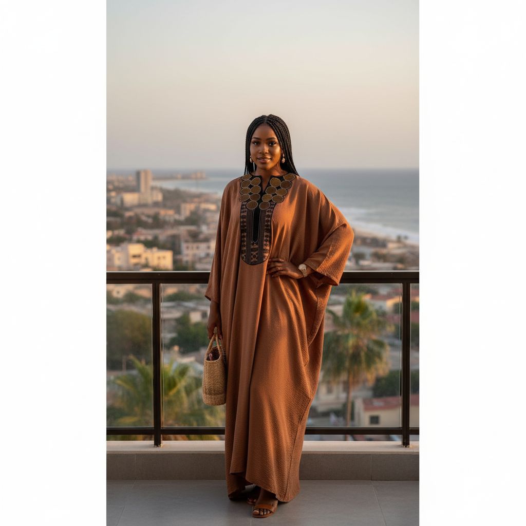 Boubou en Lin Artisanal Marron - Élégance Bohème Chic