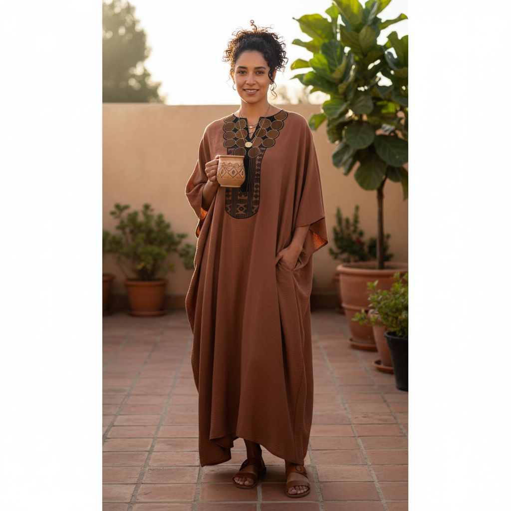 Boubou en Lin Artisanal Marron - Élégance Bohème Chic
