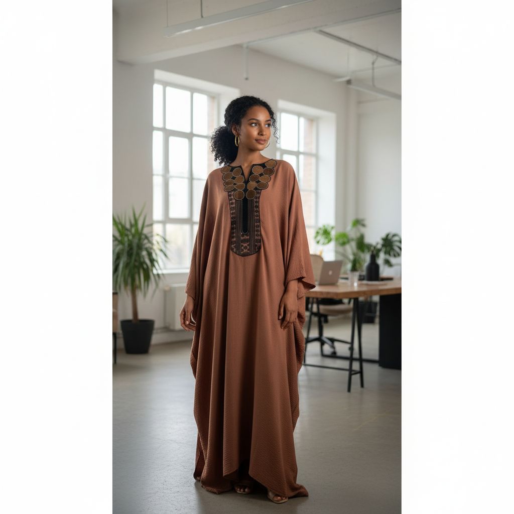 Boubou en Lin Artisanal Marron - Élégance Bohème Chic