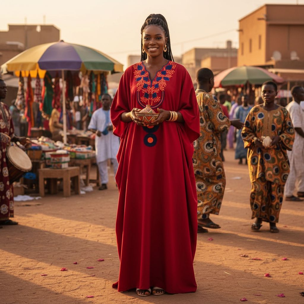 Robe Boubou Rouge Brodé Coton - Éclat Africain Authentique