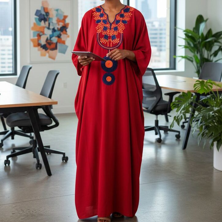 Robe Boubou Rouge Brodé Coton - Éclat Africain Authentique