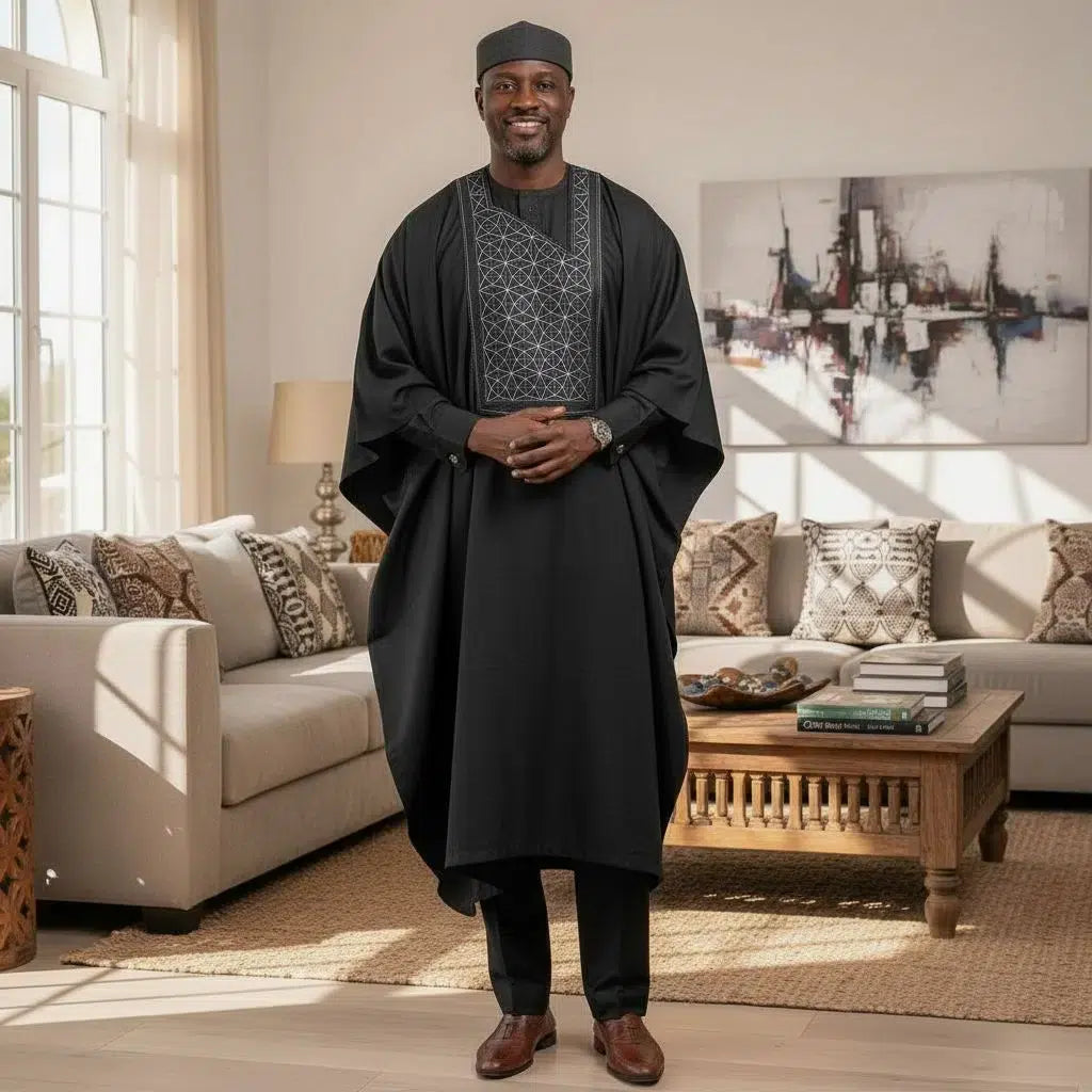 Boubou homme coton trois pièces gris foncé