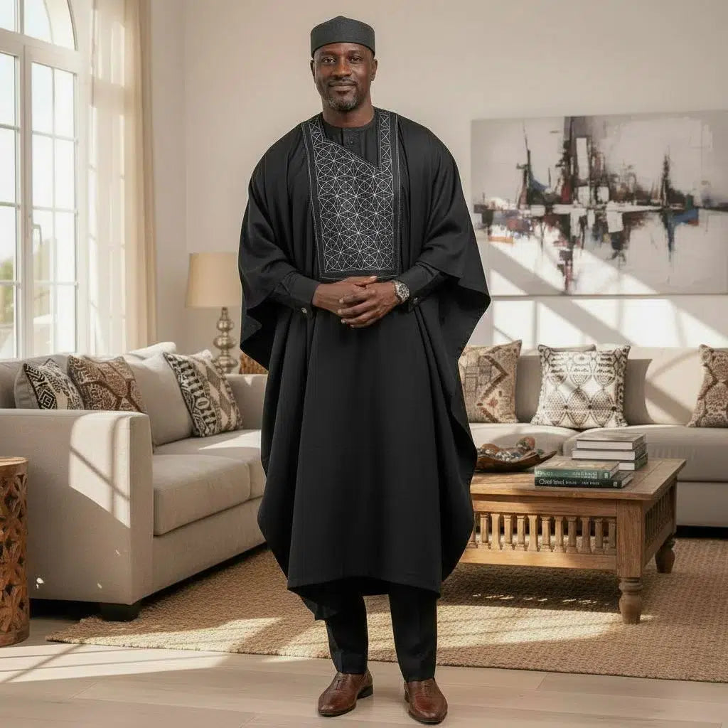 Boubou homme coton trois pièces gris foncé