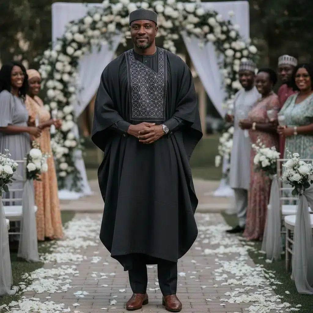 Boubou homme coton trois pièces gris foncé