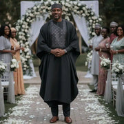 Boubou homme coton trois pièces gris foncé