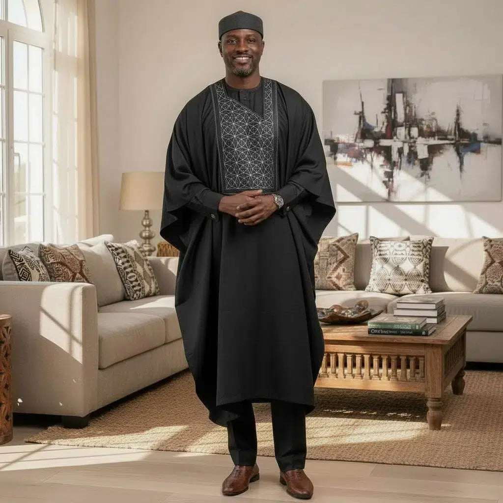 Boubou homme coton trois pièces gris foncé