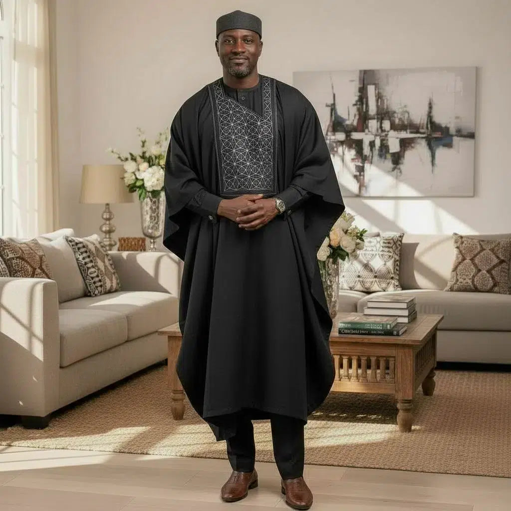 Boubou homme coton trois pièces gris foncé