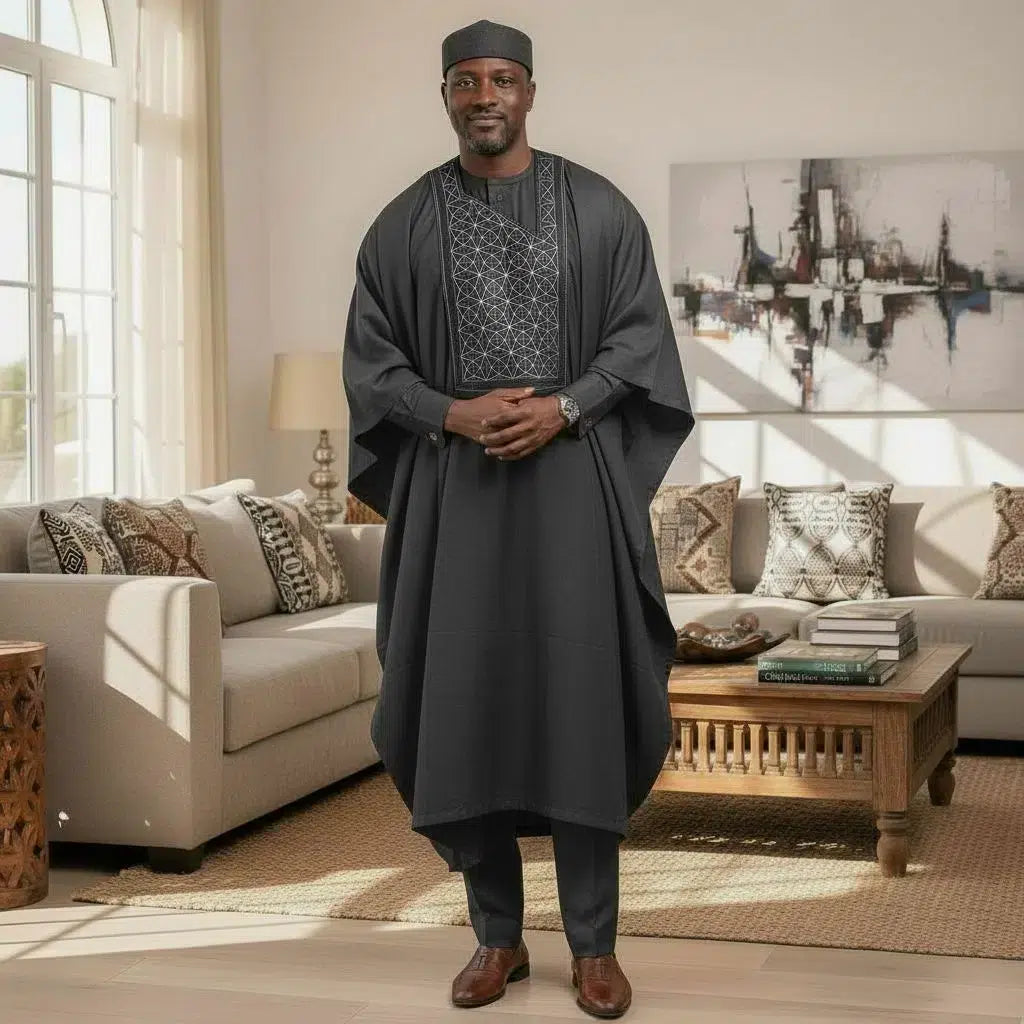 Boubou homme coton trois pièces gris foncé