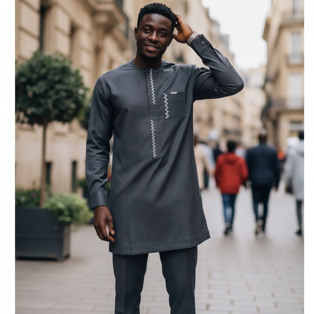 Boubou homme marron élégant – Ensemble traditionnel chic tunique et pantalon