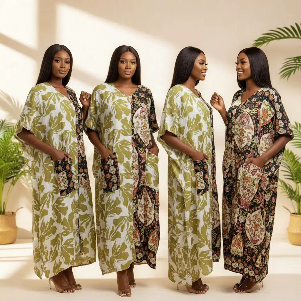Boubou motif floral multicolore – robe longue bohème femme chic et ample