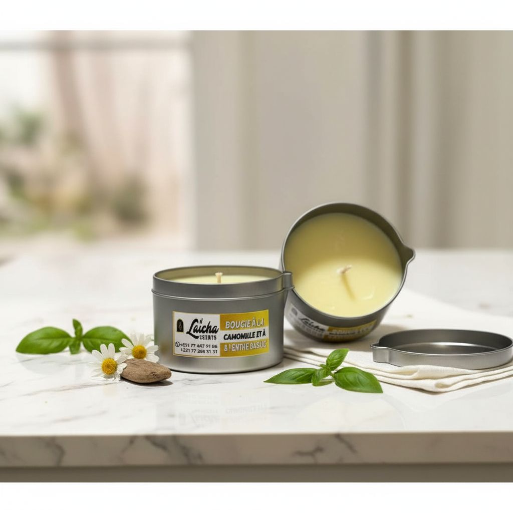 Bougie de massage camomille et menthe basilic naturelle, bien-être relaxant