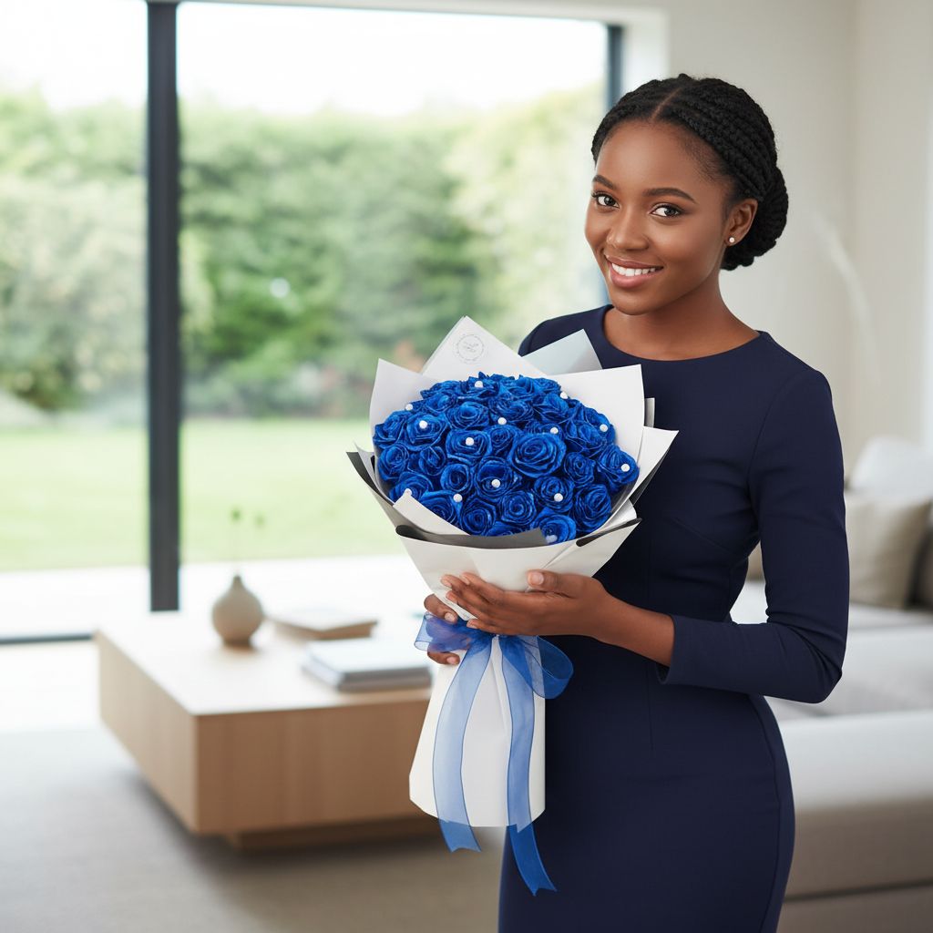 Bouquet de roses bleues avec strass blanc