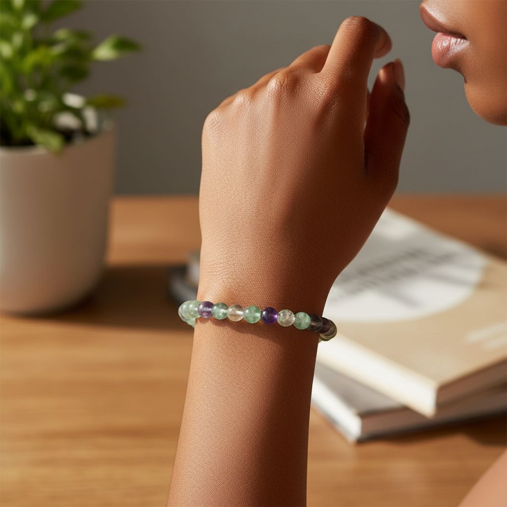 Bracelet en pierre de fluorite 8mm – Bijou élégant multicolore naturel