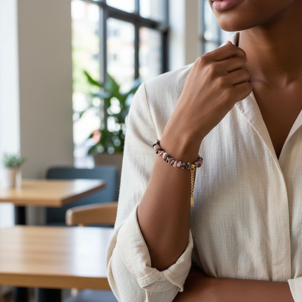 Bracelet en pierre de rhodonite brute, bijou artisanal ajustable chic