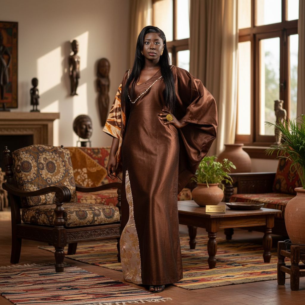 Bubu africain femme marron – Robe longue satinée élégante cérémonie