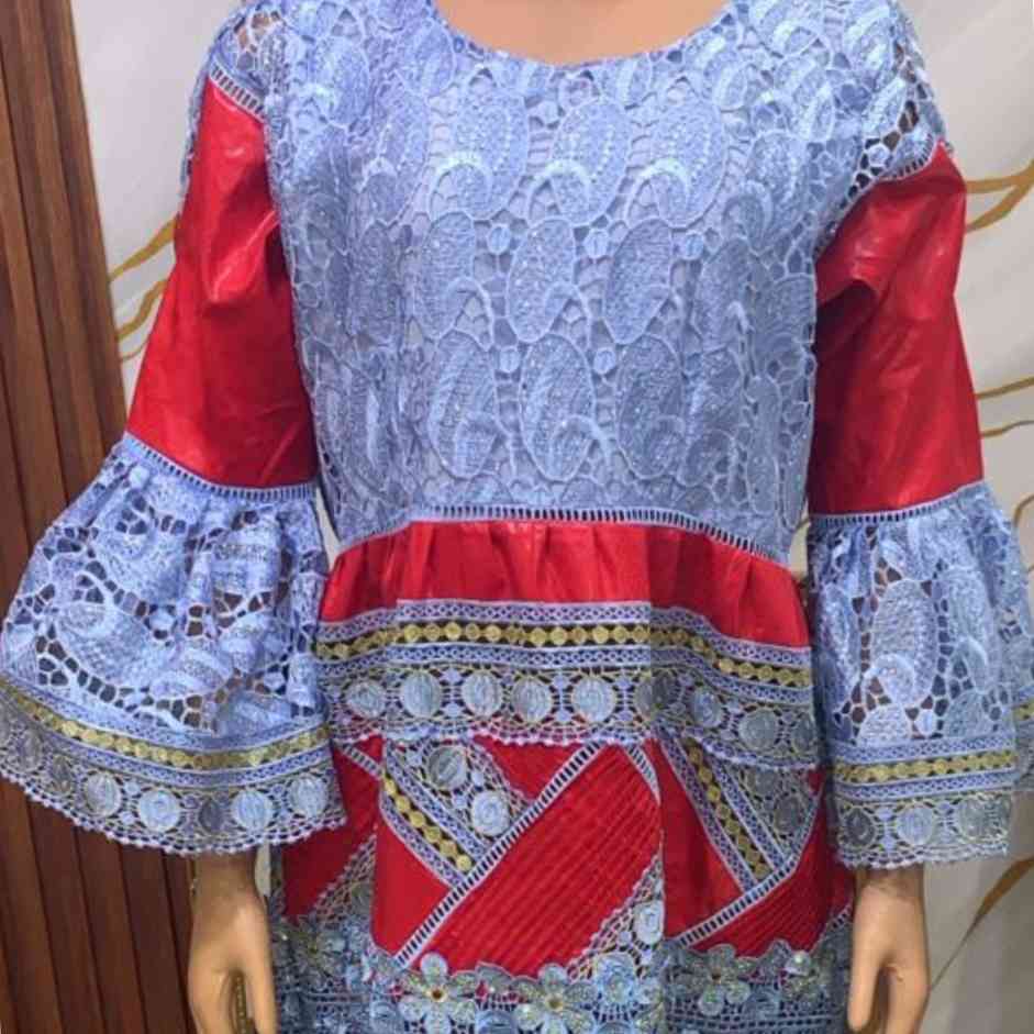 Robe bazin guipure dentelle rouge bleu