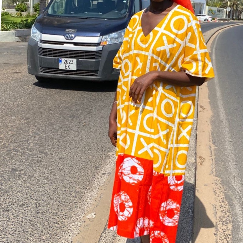 Boubou wax batik Jaune et orange vif