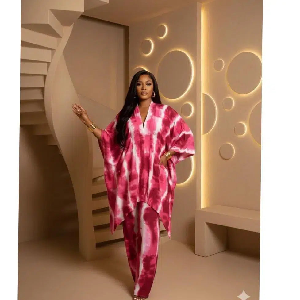 Ensemble pantalon femme bohème chic fluide motif tie and dye élégant