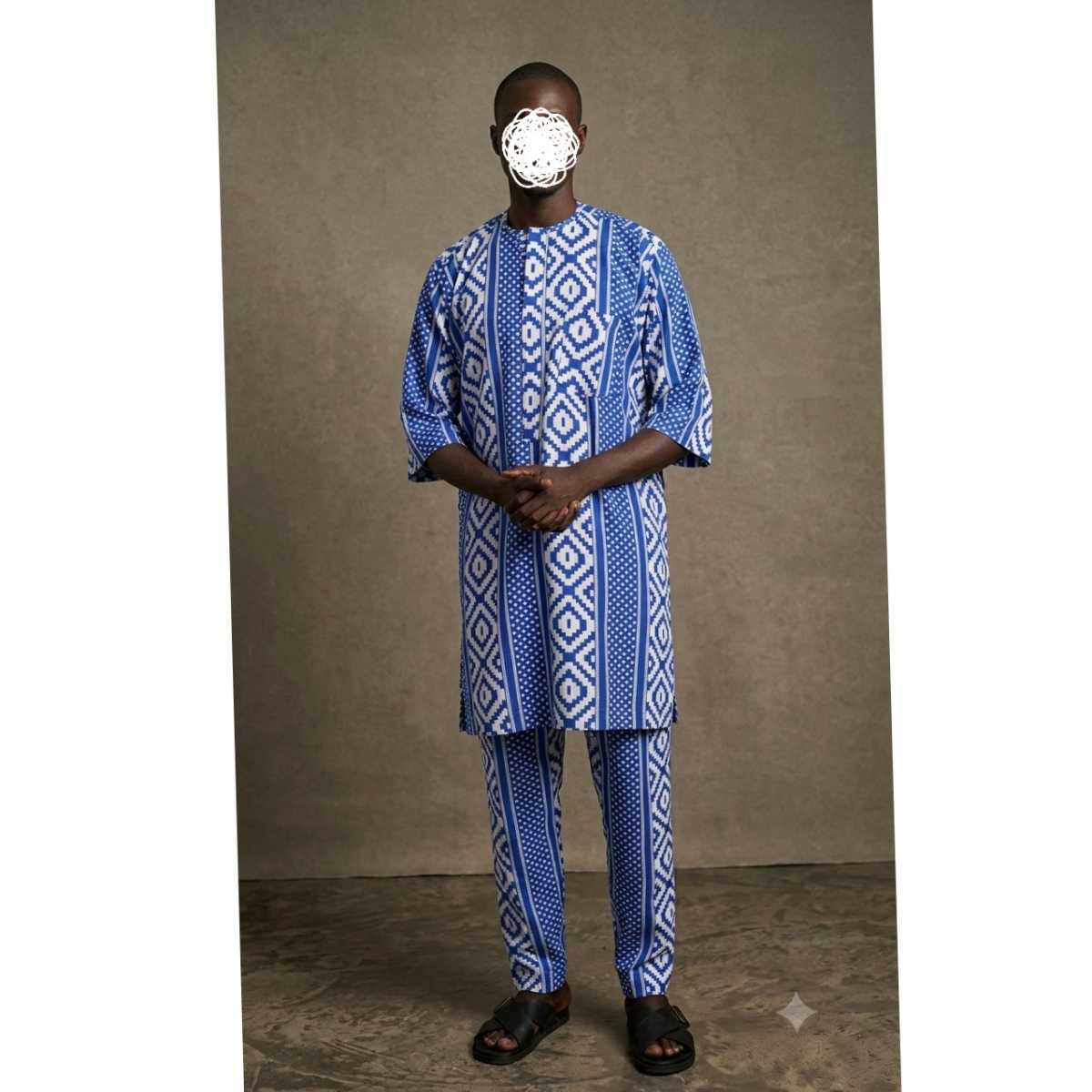 Ensemble homme africain à rayures en coton