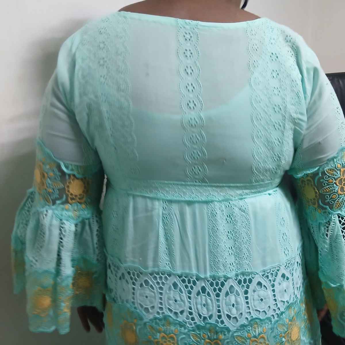 Robe longue dentelle femme brodée florale élégante manches longues multicolore