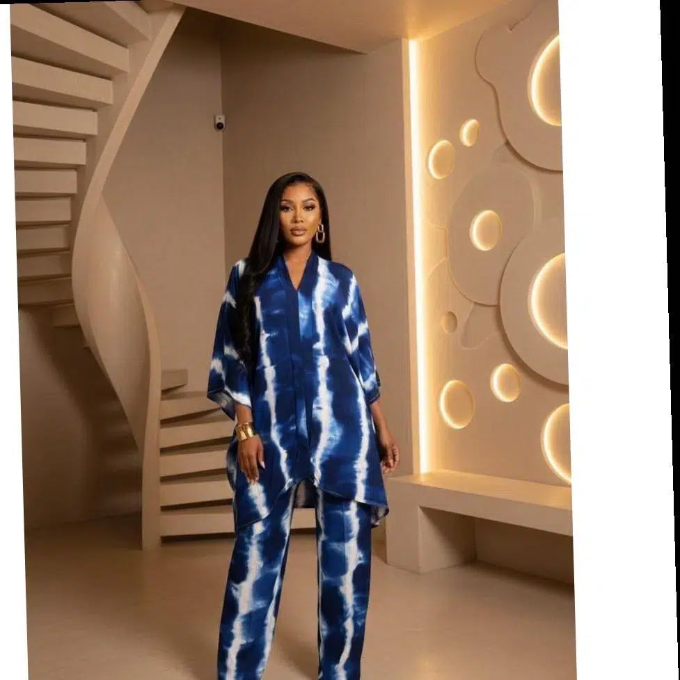 Ensemble pantalon femme bohème chic fluide motif tie and dye élégant