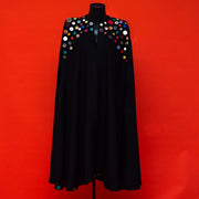 Manteau noir unisexe artistique, boutons multicolores, design original