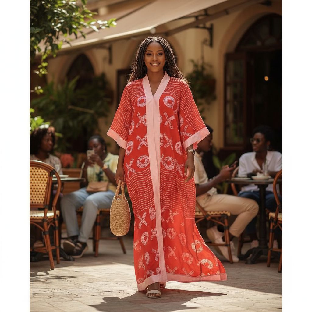 Caftan femme wax élégant XL – Kimono long moderne pour détente chic