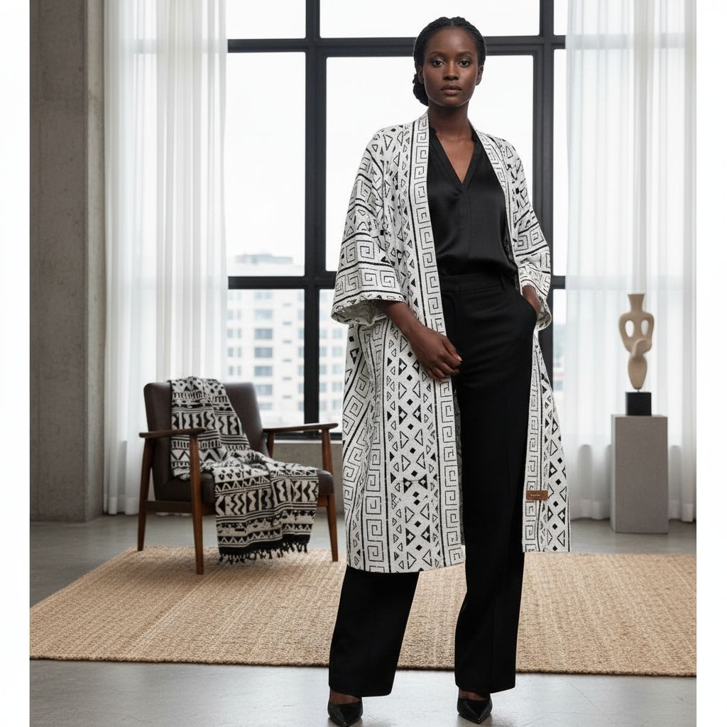 Cardigan femme bogolan noir et blanc – Ensemble chemisier pantalon chic