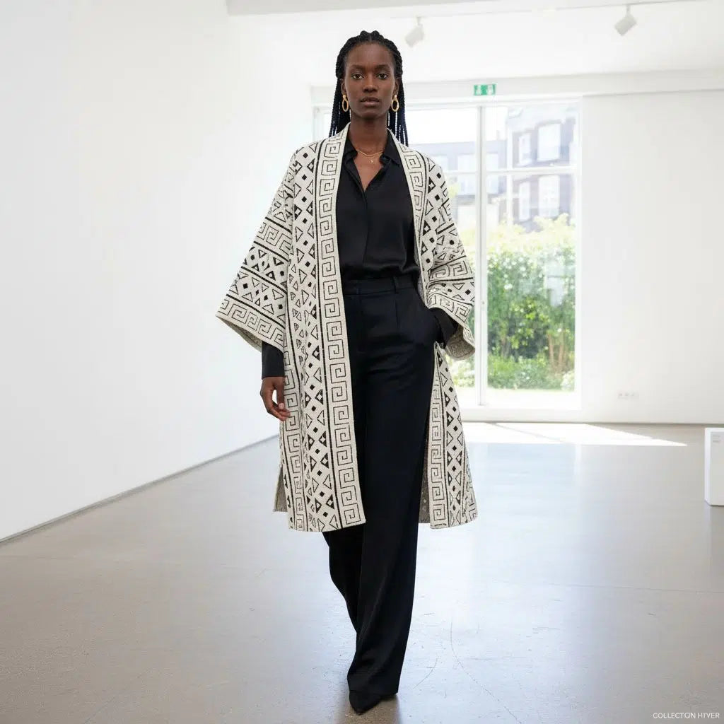 Cardigan femme bogolan noir et blanc – Ensemble chemisier pantalon chic