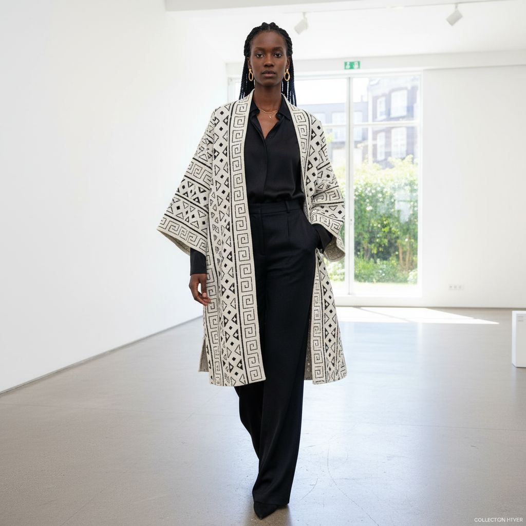 Cardigan femme bogolan noir et blanc – Ensemble chemisier pantalon chic