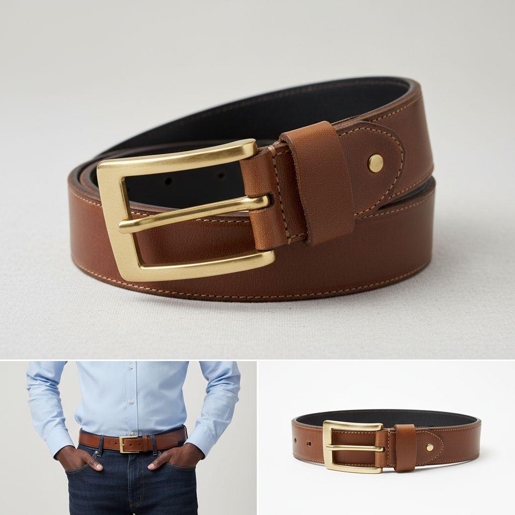Ceinture cuir homme marron foncé élégante, boucle dorée, robuste et chic