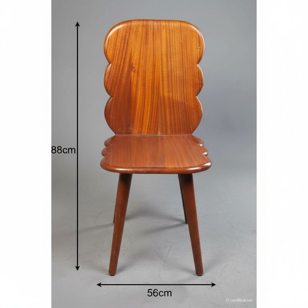 Chaise bois massif design dossier arrondi, style rétro marron foncé