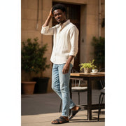 Chaussure en cuir homme élégante, sandale noire confortable été chic