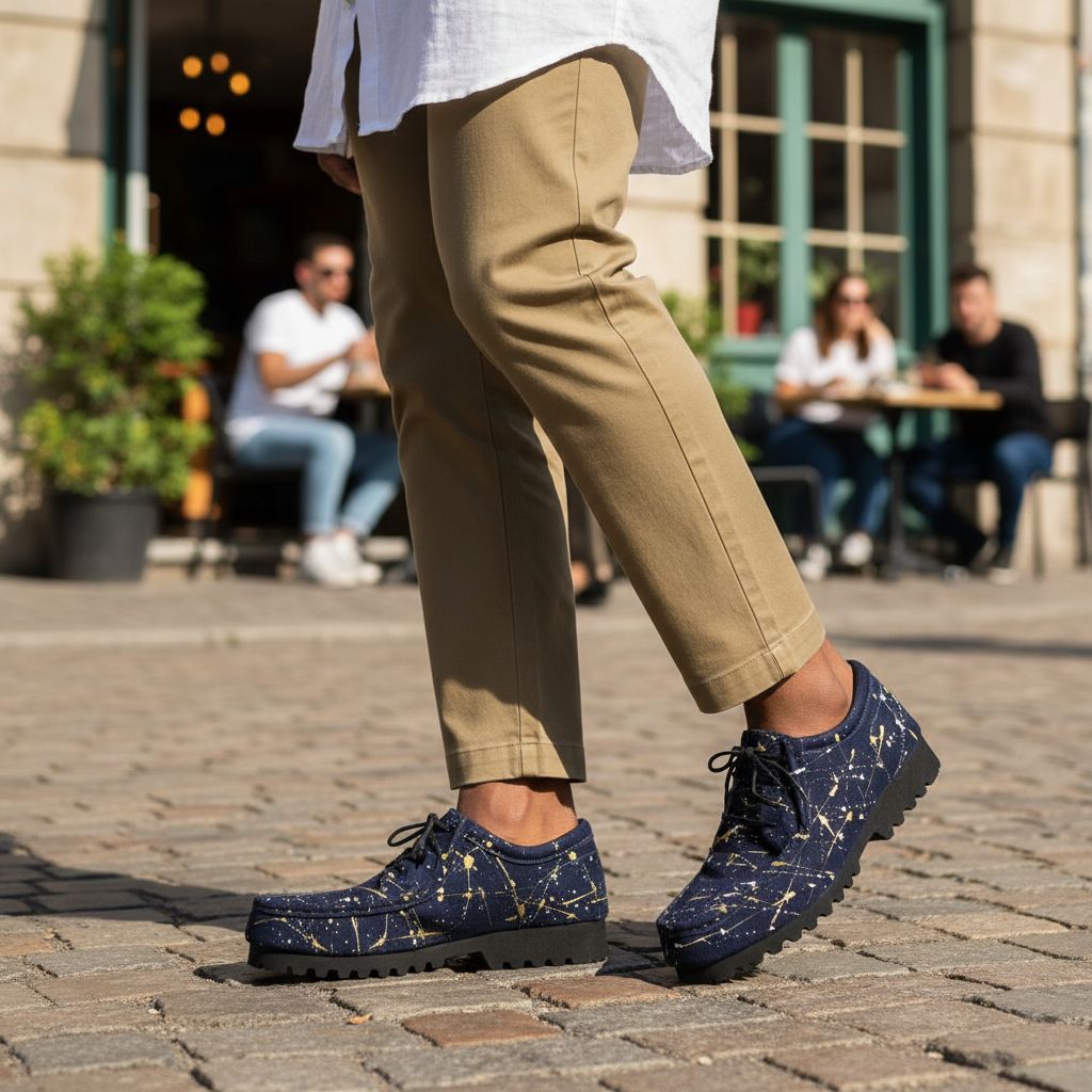 Chaussures bleu marine homme streetwear originales, baskets artistiques daim