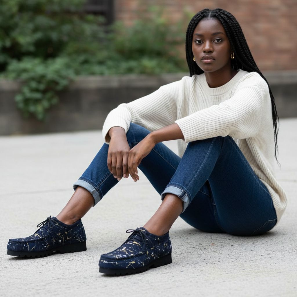 Chaussures bleu marine homme streetwear originales, baskets artistiques daim