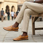 Chaussures pakistanaises homme cuir marron tabac style Pukhtoon