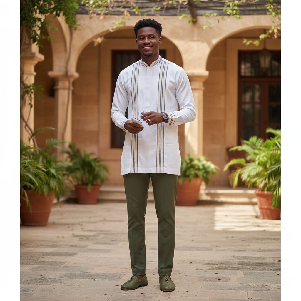Chemise 2 en 1 homme blanche coton, tunique chic col mao cérémonie