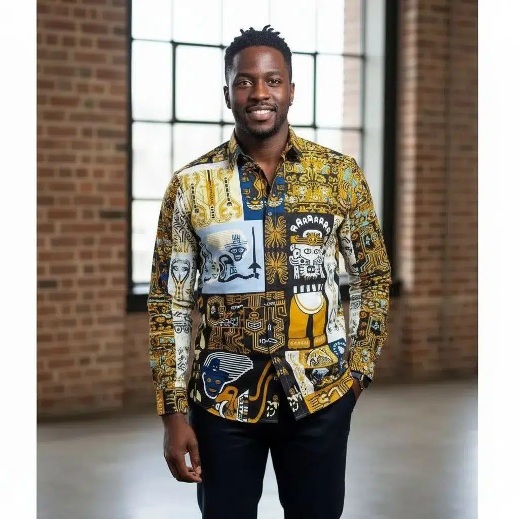 Chemise coton africaine wax woodin multicolore