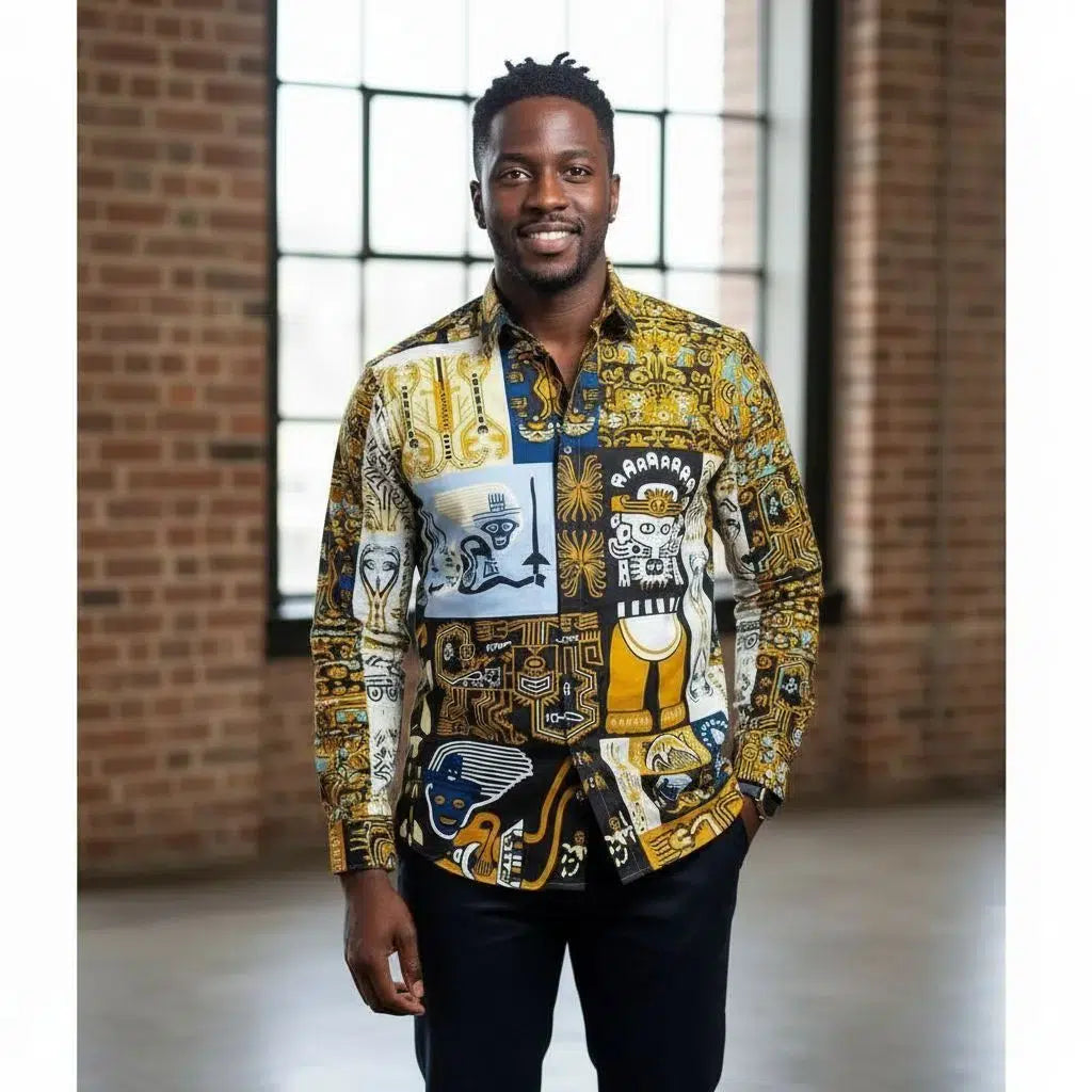 Chemise coton africaine wax woodin multicolore