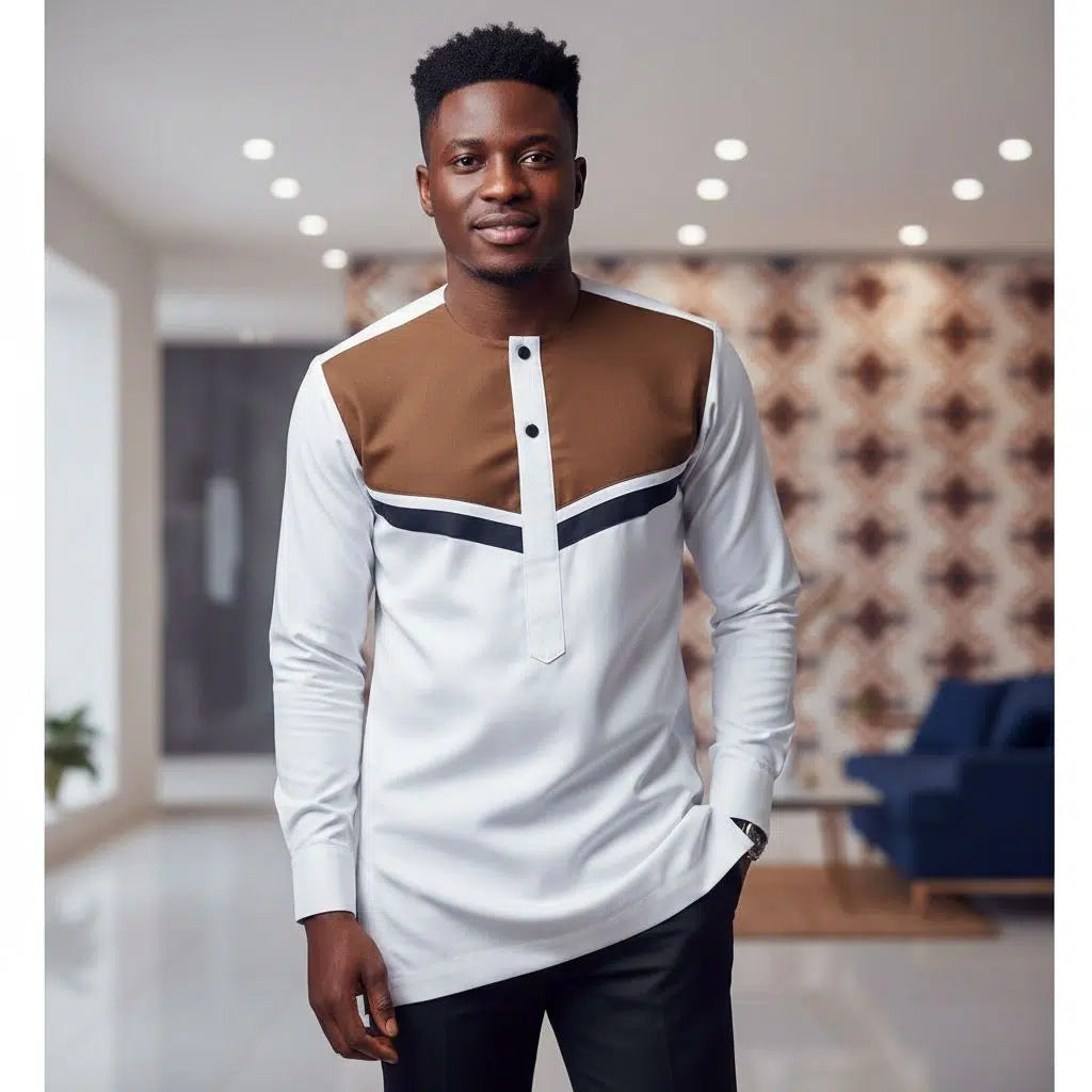 Chemise africaine homme blanche avec manches longues