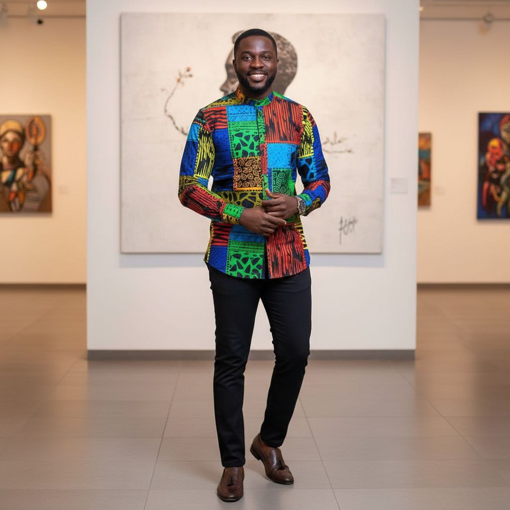 Chemise africaine homme manche longue wax woodin