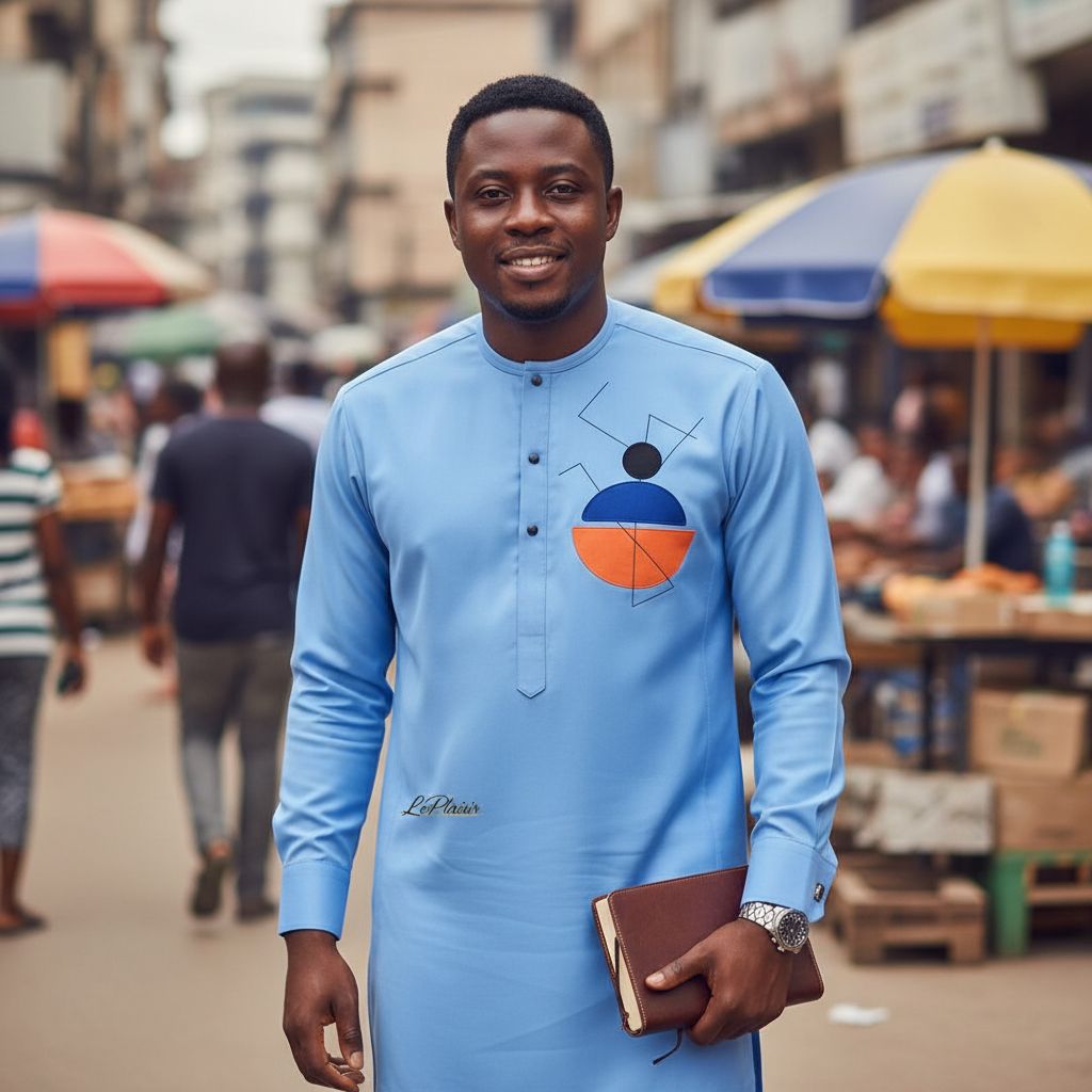 Chemise africaine homme chic en coton, motif graphique, élégance moderne