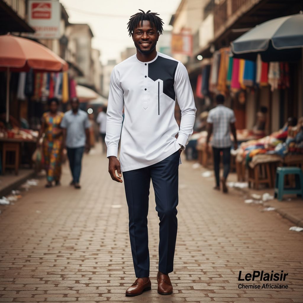Chemise africaine homme bicolore noir et blanc, élégante et moderne