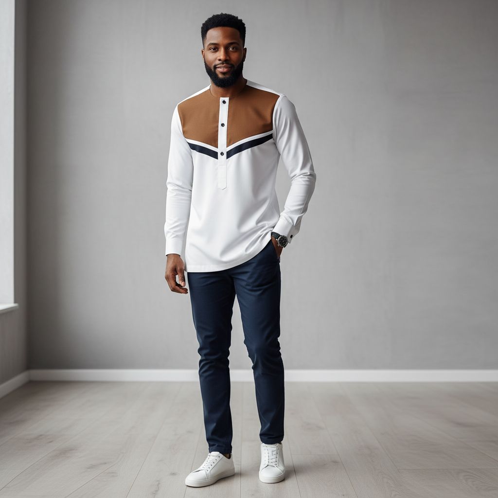 Chemise africaine homme blanche avec manches longues