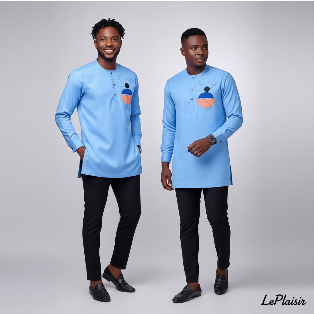 Chemise africaine homme chic en coton, motif graphique, élégance moderne