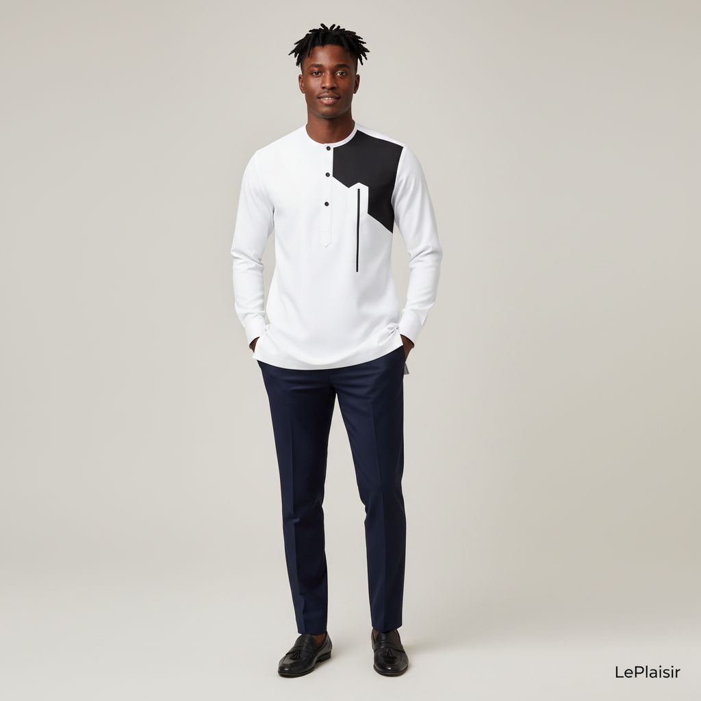 Chemise africaine homme bicolore noir et blanc, élégante et moderne