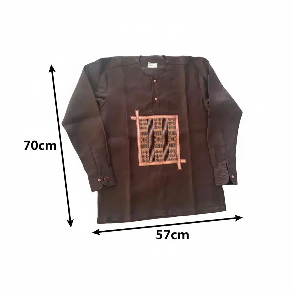 Chemise africaine homme lin marron brodée