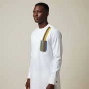 Chemise blanche homme col rond et pagne tissé (L)